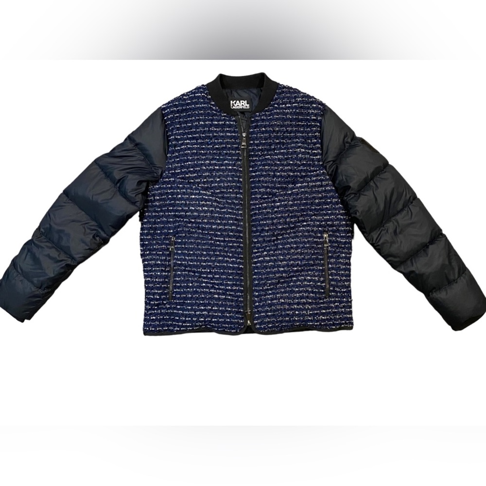 Karl Lagerfield Chevron Quilted Tweed Bomber Jacket